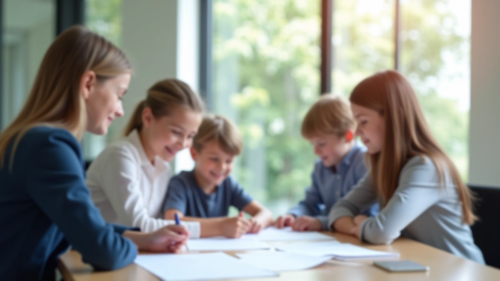 Rodina diskutuje o koupi nebo pronájmu bytu s finančním poradcem v kancelářském prostředí