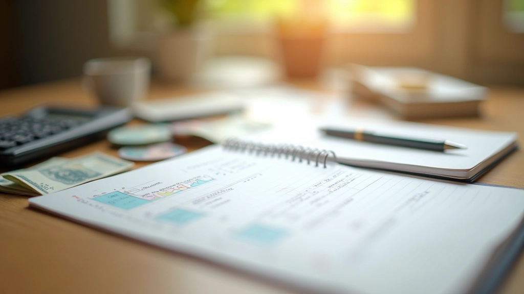 Domácí rozpočet na papíře s penězi, kalkulačkou a poznámkovým blokem